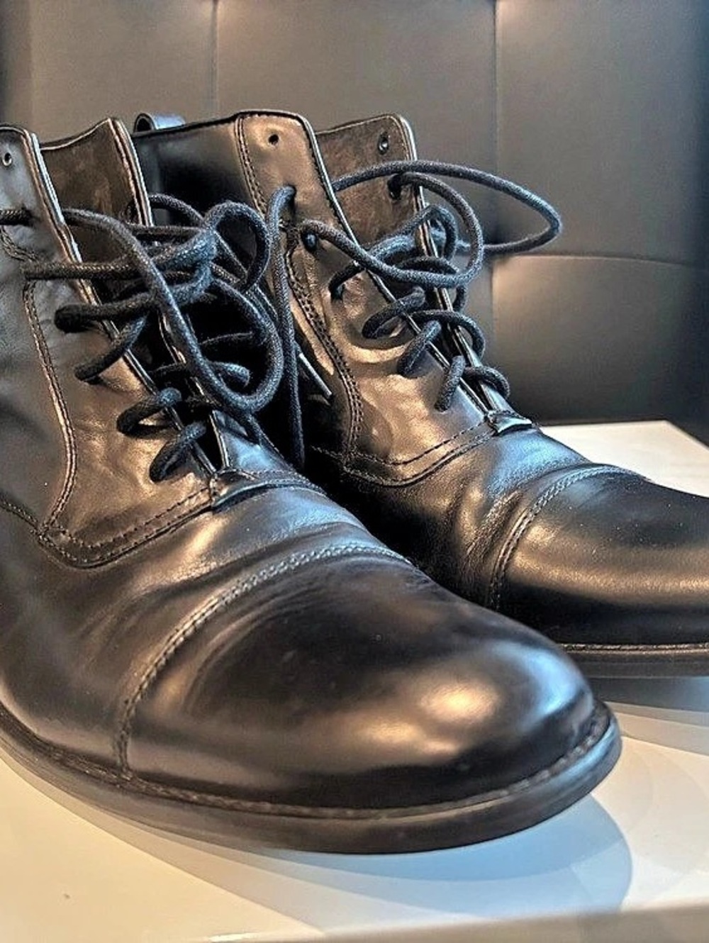 John Varvatos Men's Black Leather Cap-Toe
Lace-Up Ankle Boots USA Size 11